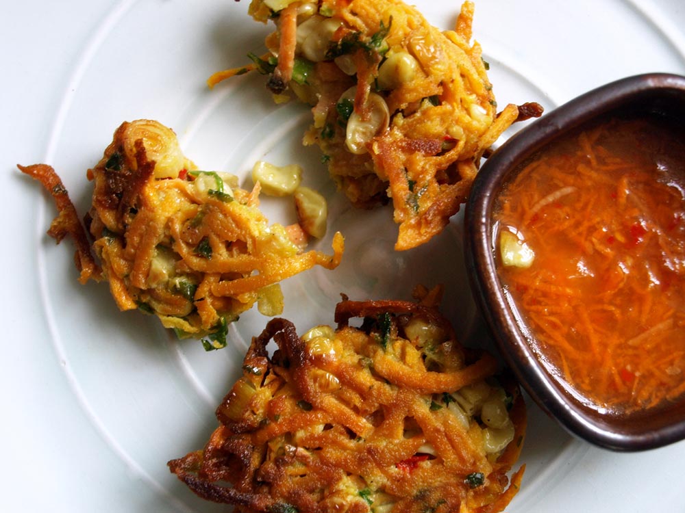 Sweet Potato And Corn Fritters With Thai Dipping Sauce Honey Creek Kitchen