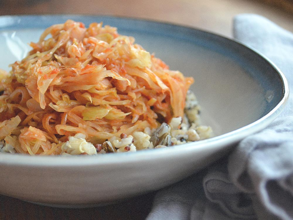 Shredded Sauteed Cabbage with Ginger and Tomato