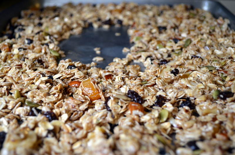 Granola Spread Out in Baking Sheet